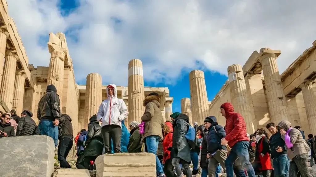 Tourist-at-Acropolis-Site-Athens-Greece